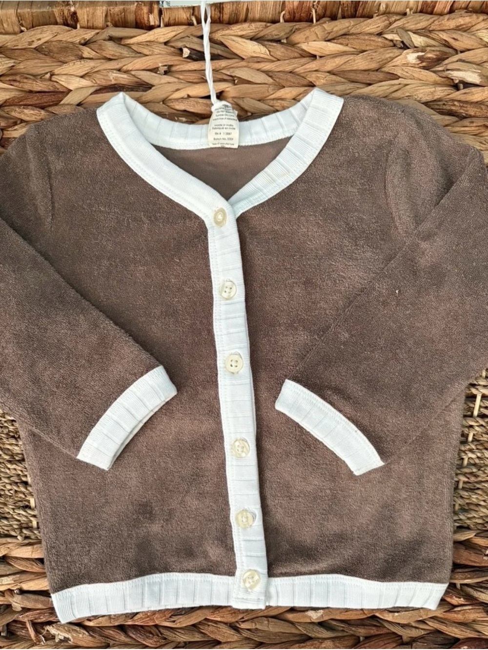 Kate Quinn-FOREST STONE-Towel/Terrycloth-Colorblock-Button Cardigan-preppy top